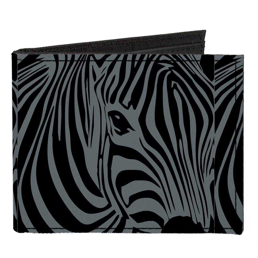 Canvas Bi-Fold Wallet - Zebra Head Black Gray – Buckle-Down
