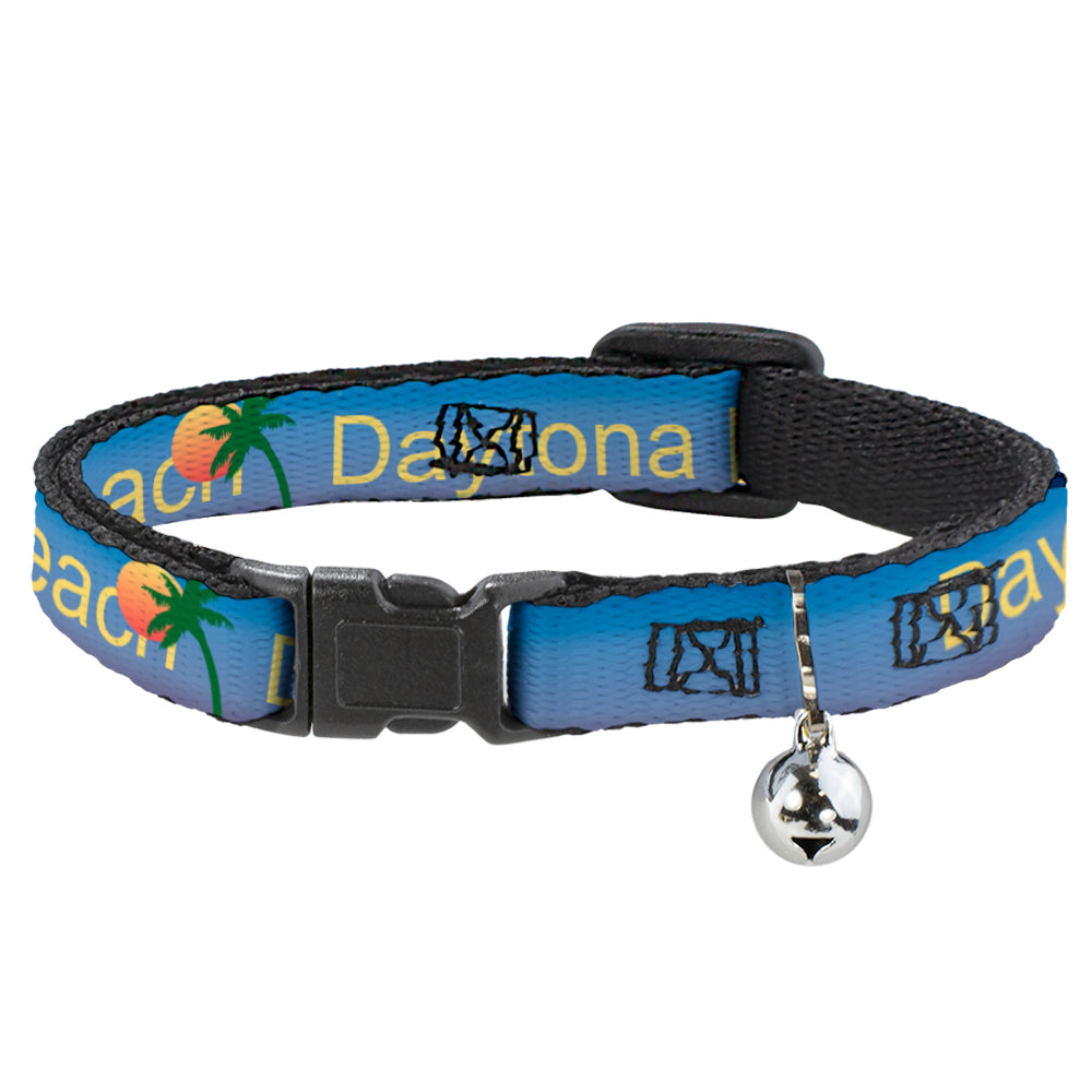 Cat Collar Breakaway - DAYTONA BEACH Script Sun Palm Trees Blue Fade Yellow Oranges Green Breakaway Cat Collars Buckle-Down   