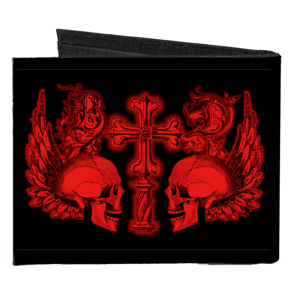 Canvas Bi-Fold Wallet - BD Skulls w Wings Black Red Canvas Bi-Fold Wallets Buckle-Down   