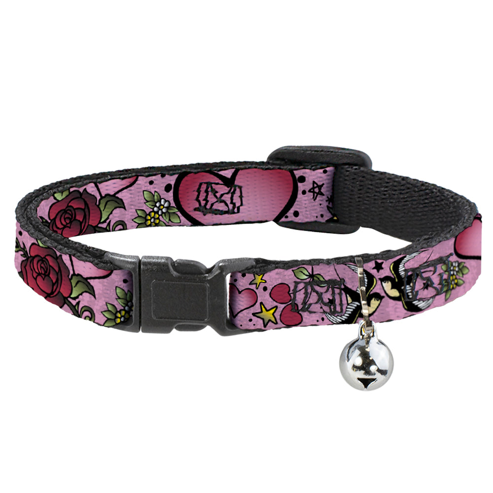 Cat Collar Breakaway - Mom & Dad CLOSE-UP Pink w Sparrows Breakaway Cat Collars Buckle-Down   