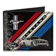 Canvas Bi-Fold Wallet - Mustang Tri-Bar Logo Diagonal Stripe Blueprint Black Red White Blue Canvas Bi-Fold Wallets Ford   