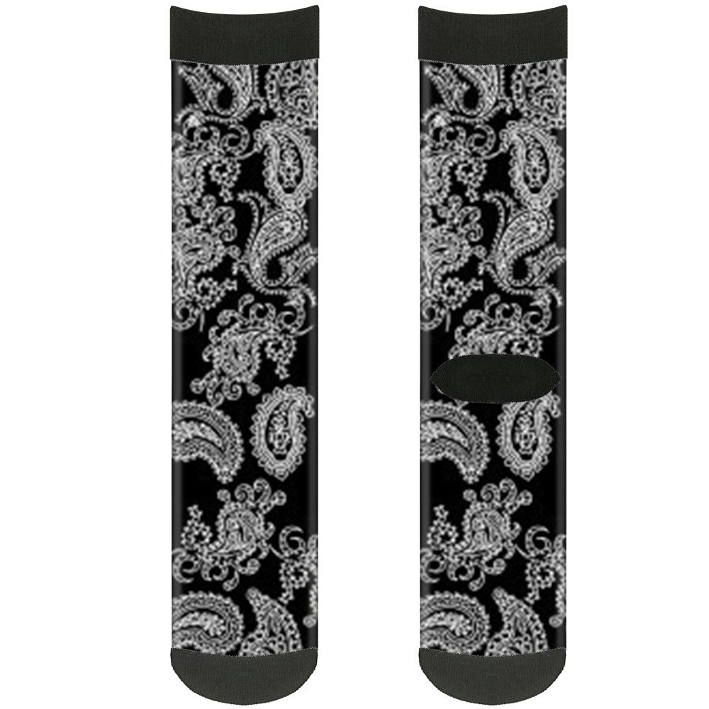 Sock Pair - Polyester - Paisley2 Black White - CREW Socks Buckle-Down   