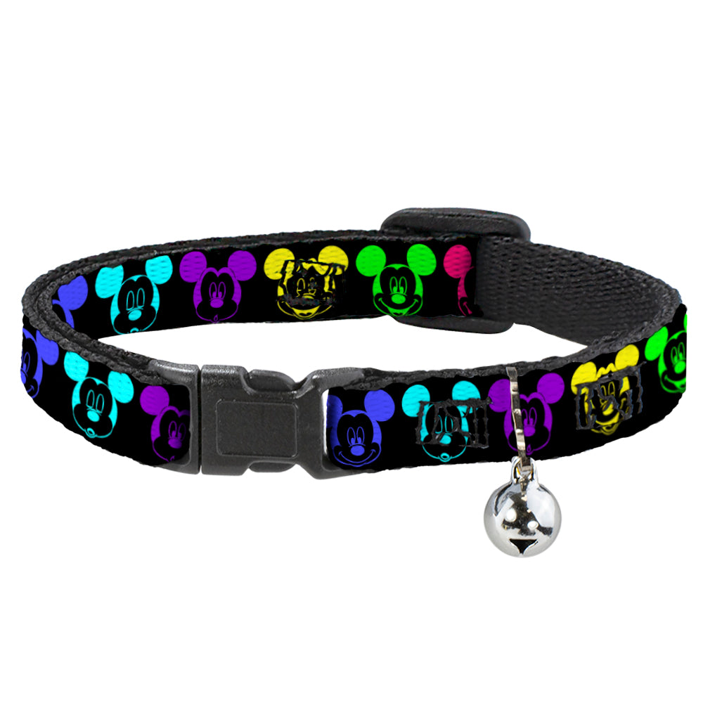 Cat Collar Breakaway - Mickey Expressions Black Multi Neon Breakaway Cat Collars Disney   