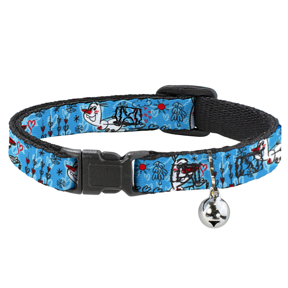 Cat Collar Breakaway - Olaf Heart Raindrop Sketch Blues Black Breakaway Cat Collars Disney   