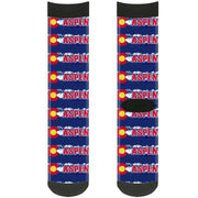 Sock Pair - Polyester - Colorado ASPEN Flag Snowy Mountains Weathered Blue White Red Yellows - CREW Socks Buckle-Down   