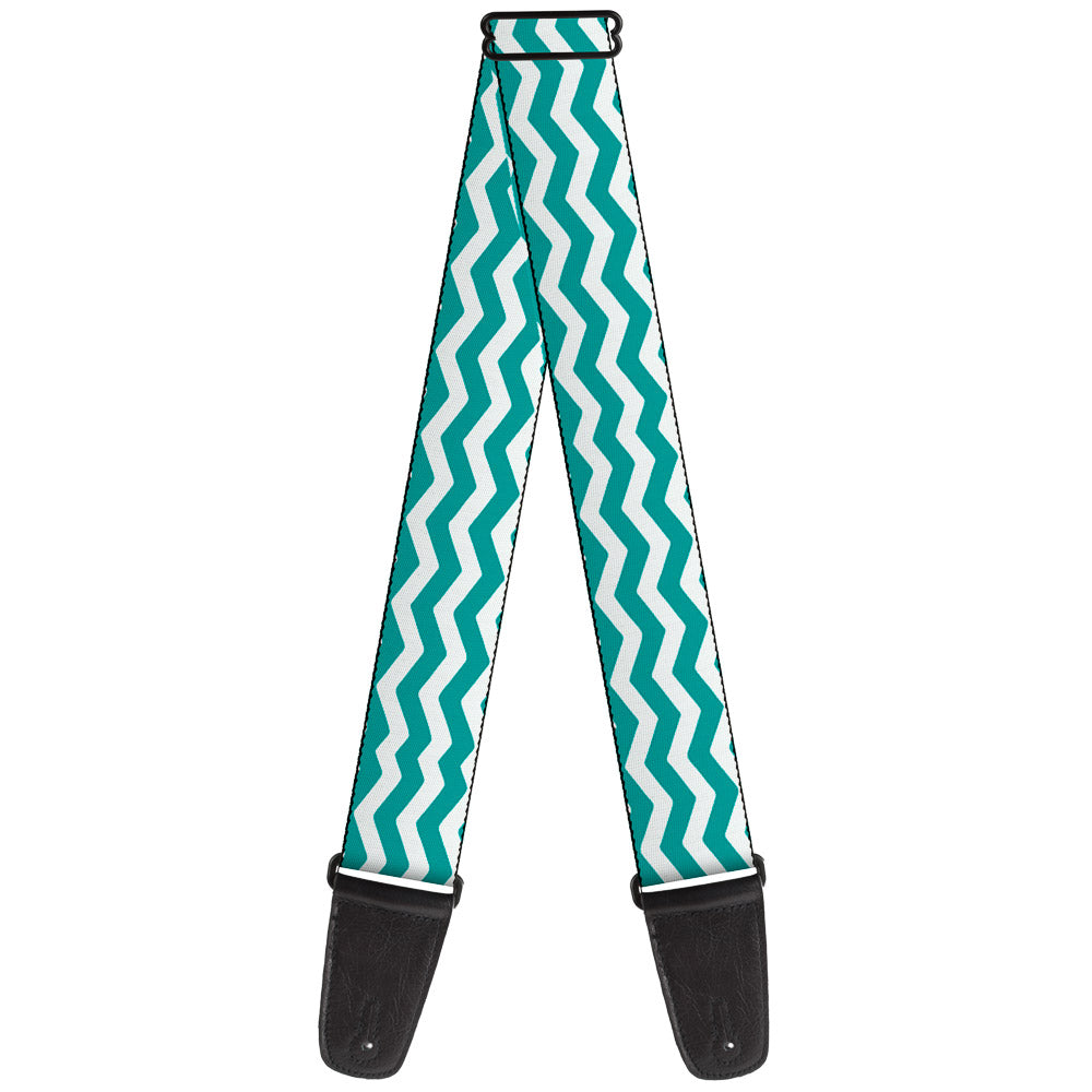 Guitar Strap - Chevron Stripe White Teal Guitar Straps Buckle-Down   