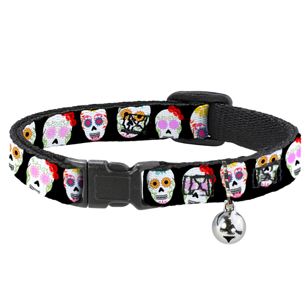 Cat Collar Breakaway - Staggered Sugar Skulls Black Multi Color Breakaway Cat Collars Buckle-Down   