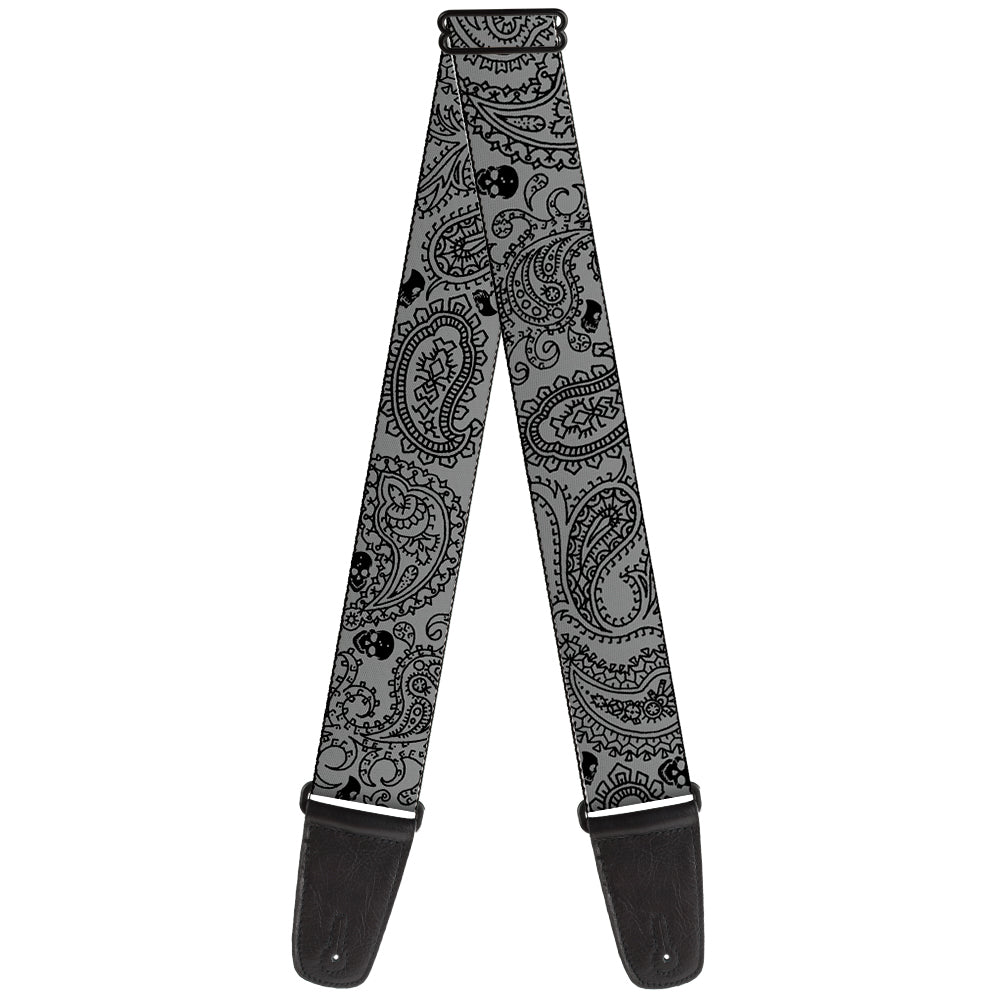 Guitar Strap - Bandana Skulls Silver Black Guitar Straps Buckle-Down   
