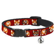 Cat Collar Breakaway - Corgi Face Rump Red Breakaway Cat Collars Buckle-Down   