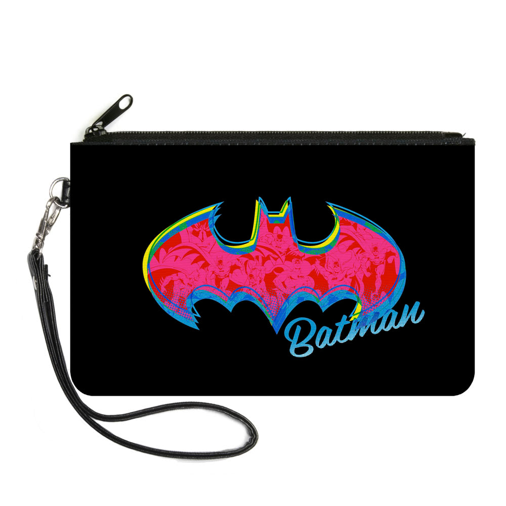Canvas Zipper Wallet - SMALL - BATMAN Icon Batman Pose Fill Black Yellows Blues Pinks Canvas Zipper Wallets DC Comics   