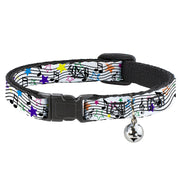 Cat Collar Breakaway - Music Notes Stars White Black Multi Color Breakaway Cat Collars Buckle-Down   