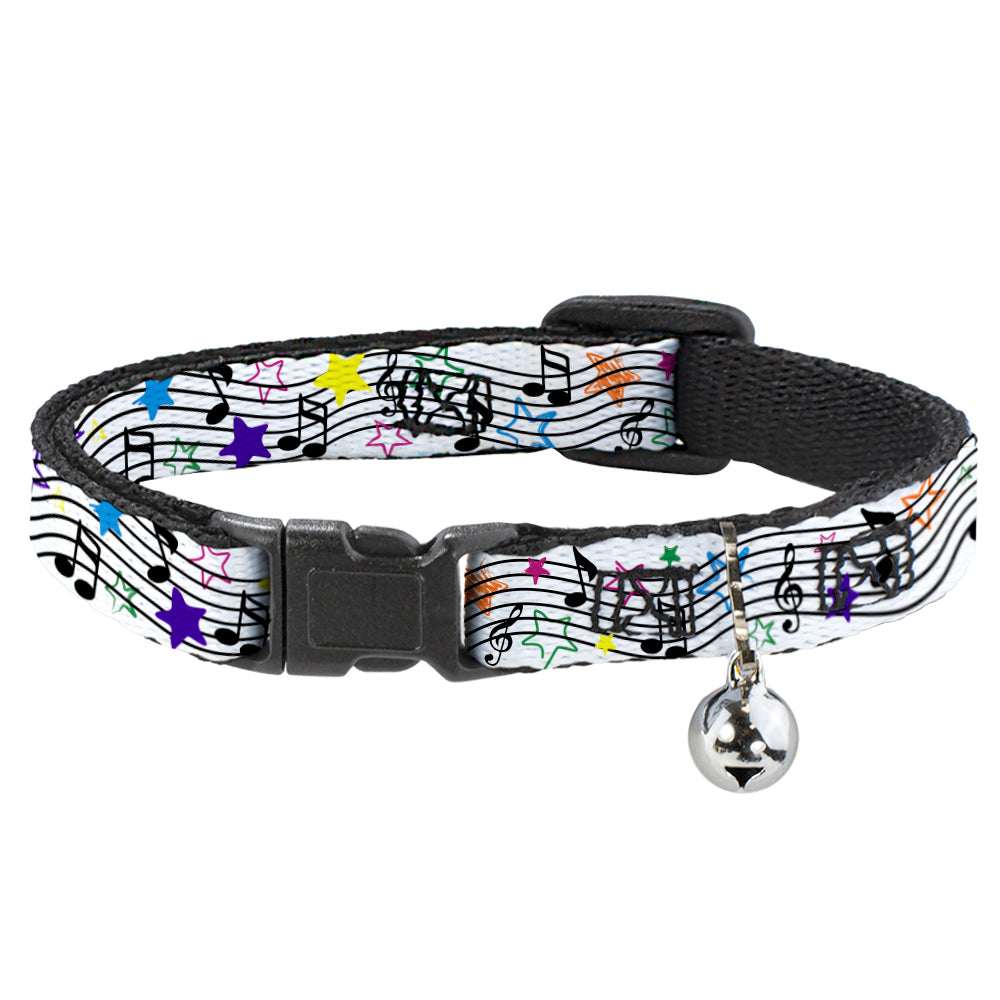 Cat Collar Breakaway - Music Notes Stars White Black Multi Color Breakaway Cat Collars Buckle-Down   