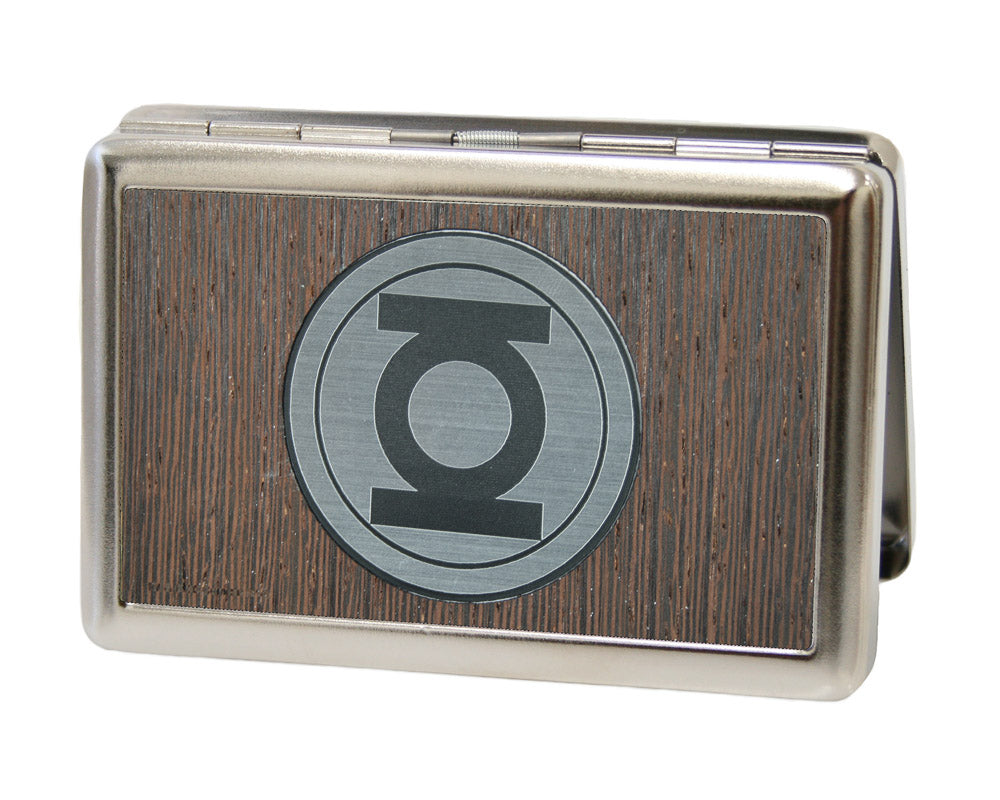 Business Card Holder - LARGE - Green Lantern Logo Marquetry Black Walnut Metal Metal ID Cases DC Comics   