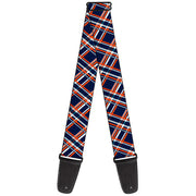 Guitar Strap - Plaid X3 Navy Orange White Guitar Straps Buckle-Down   