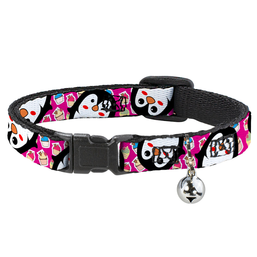 Cat Collar Breakaway - Penguins w Cupcakes Fuchsia Purple White Breakaway Cat Collars Buckle-Down   