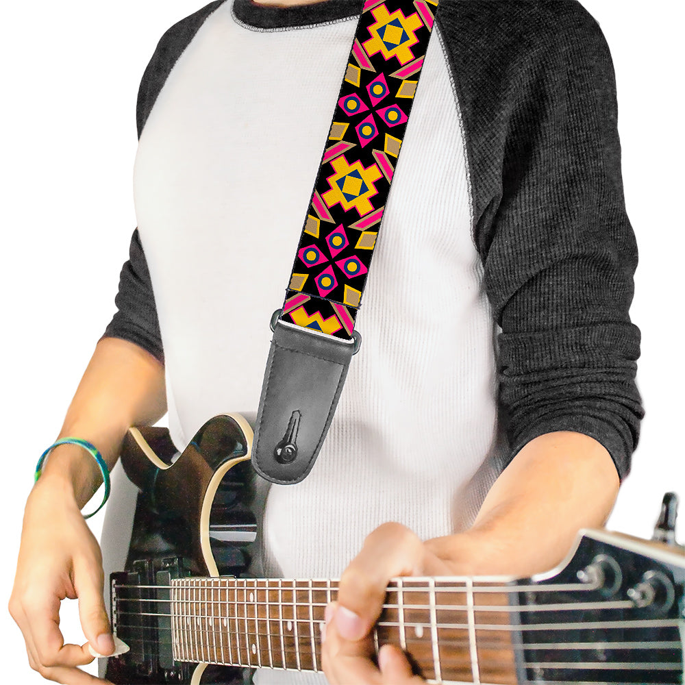Guitar Strap - Geometric Sunburst Black Pink Yellow Blue Guitar Straps Buckle-Down   