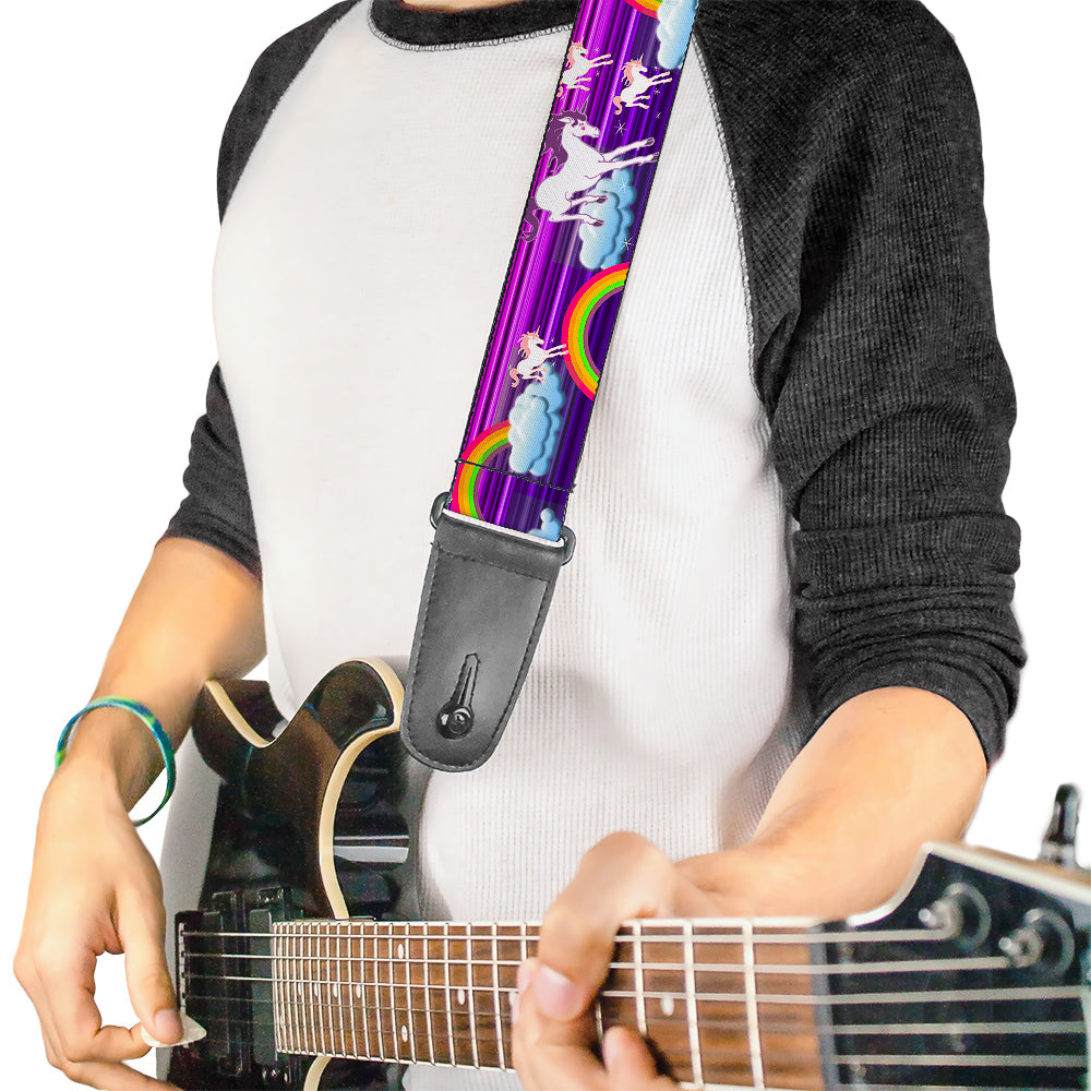 Guitar Strap - Unicorns Rainbows w Stripes Purple Guitar Straps Buckle-Down   