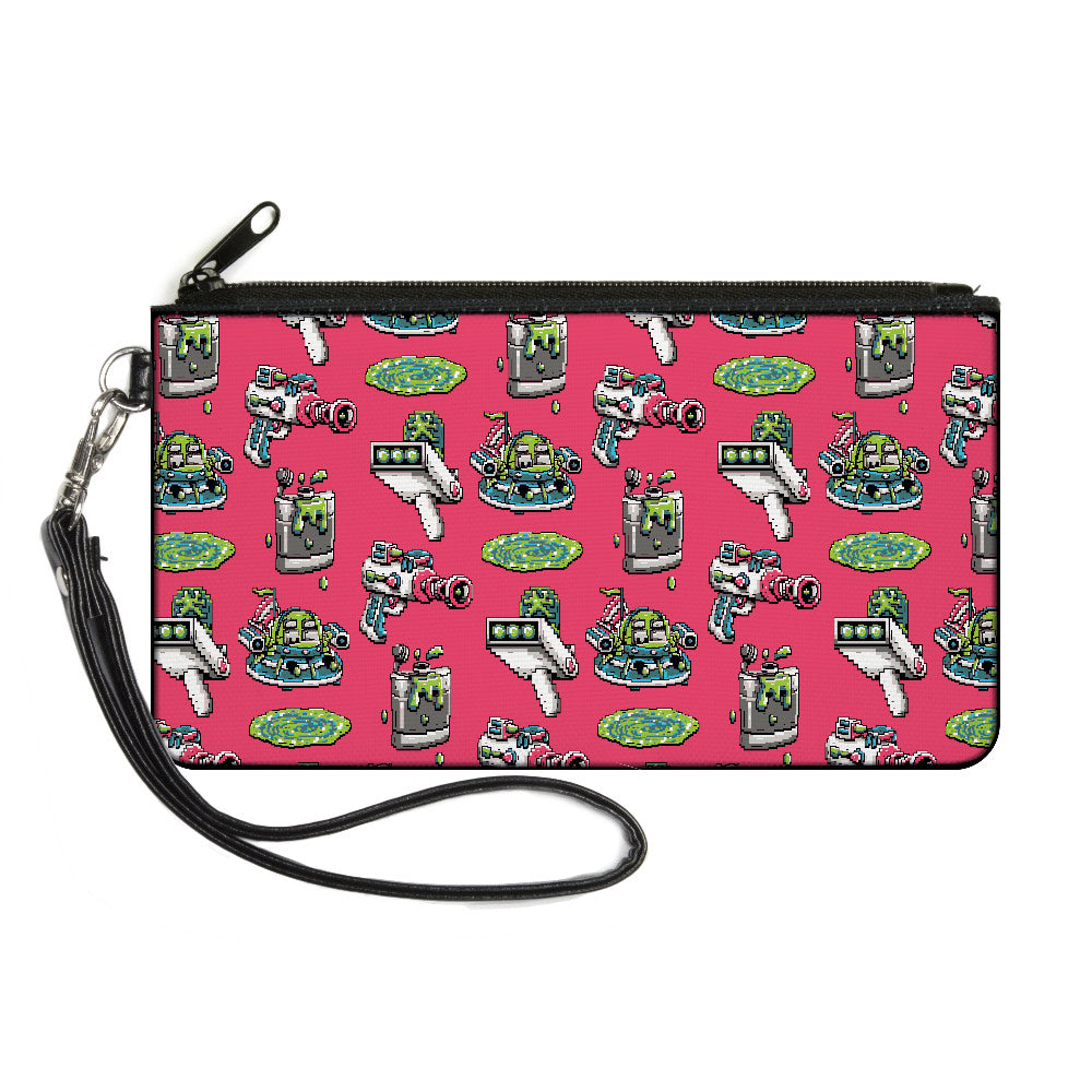 Canvas Zipper Wallet - SMALL - Rick and Morty Pixelverse Icons Scattered Pink Canvas Zipper Wallets Rick and Morty   