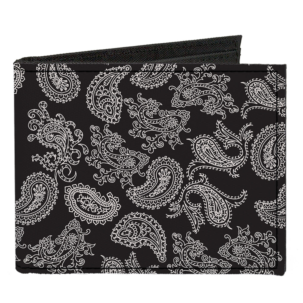 Canvas Bi-Fold Wallet - Paisley Black White Canvas Bi-Fold Wallets Buckle-Down   