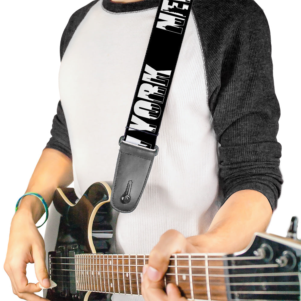 Guitar Strap - NEW YORK Bold Skyline Silhouette Black White Black Guitar Straps Buckle-Down   