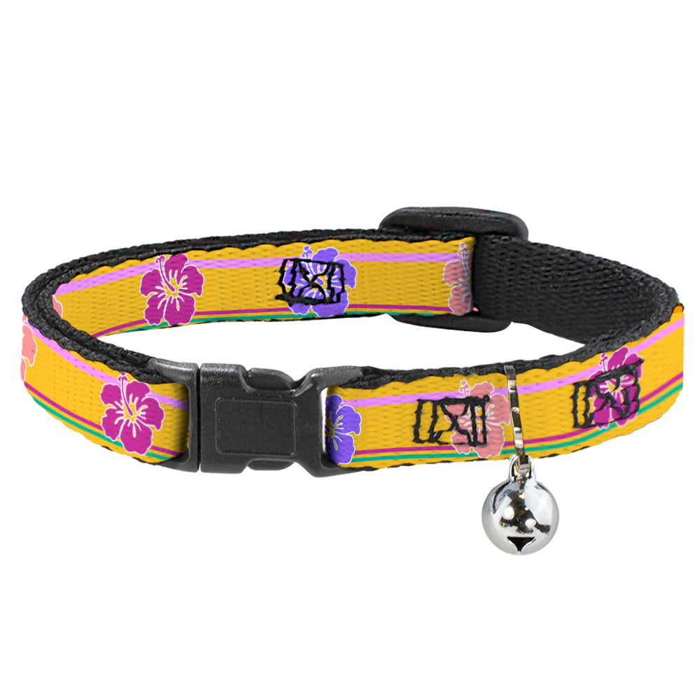 Cat Collar Breakaway - Hibiscus w Stripes Gold Multi Pastel Breakaway Cat Collars Buckle-Down   