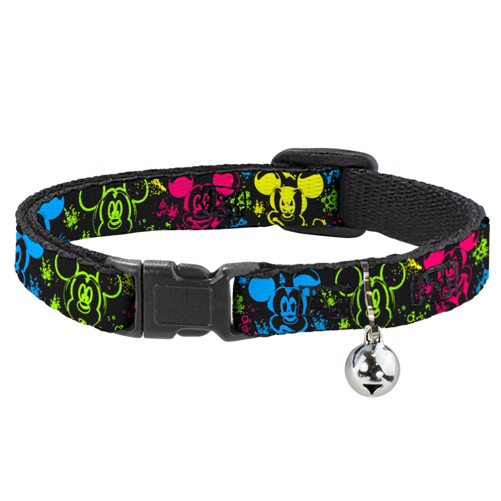 Cat Collar Breakaway - Mickey Expressions Paint Splatter Black Multi Neon Breakaway Cat Collars Disney   