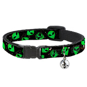 Cat Collar Breakaway - Aliens Head Scattered Galaxy2 Green Black Breakaway Cat Collars Buckle-Down   