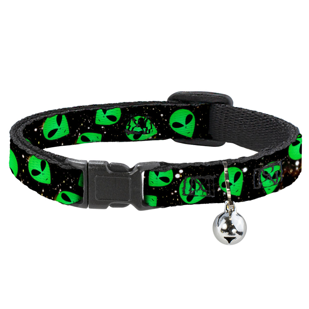 Cat Collar Breakaway - Aliens Head Scattered Galaxy2 Green Black Breakaway Cat Collars Buckle-Down   