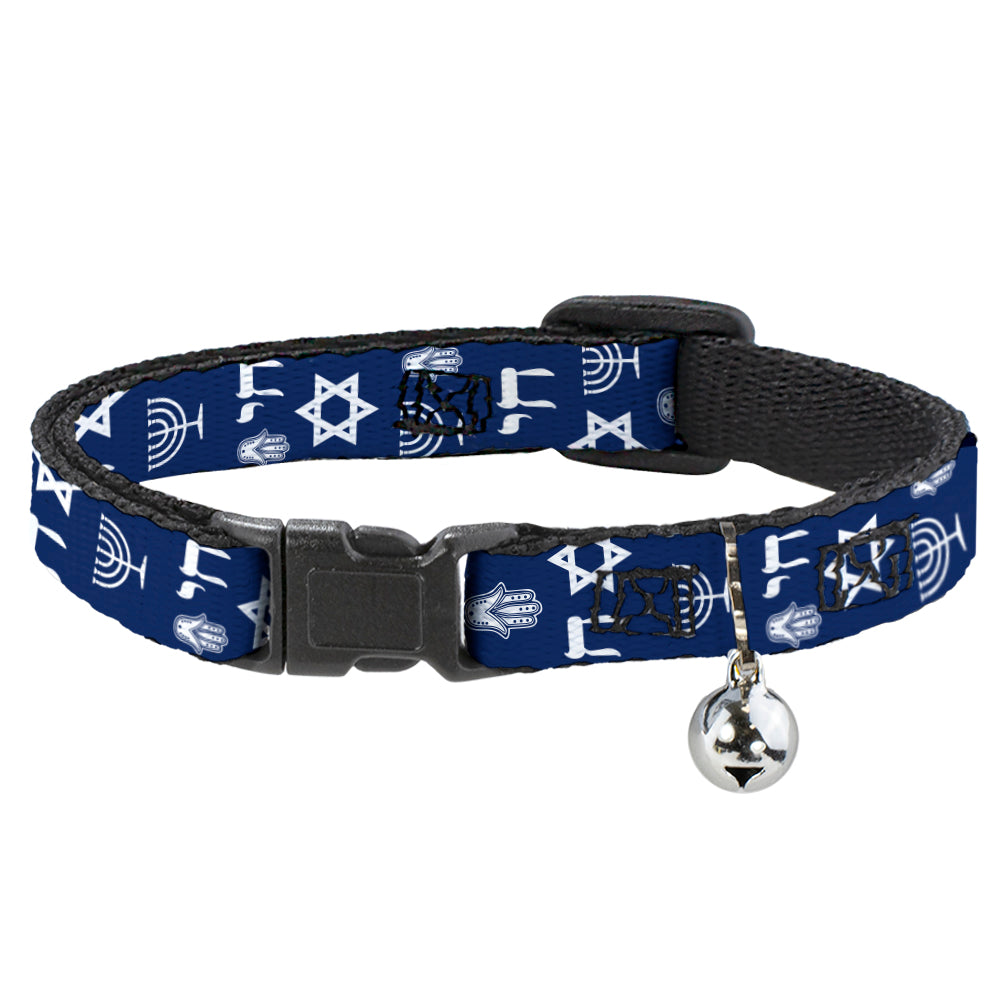 Cat Collar Breakaway - Jewish Symbols-4 Blue White Breakaway Cat Collars Buckle-Down   