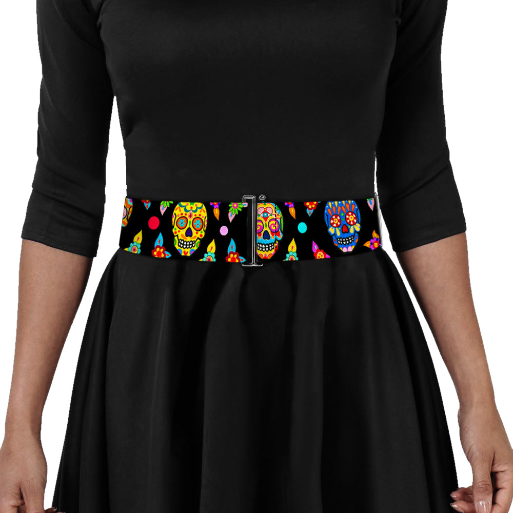 Cinch Waist Belt - Colorful Calaveras Black Multi Color Womens Cinch Waist Belts Thaneeya McArdle   