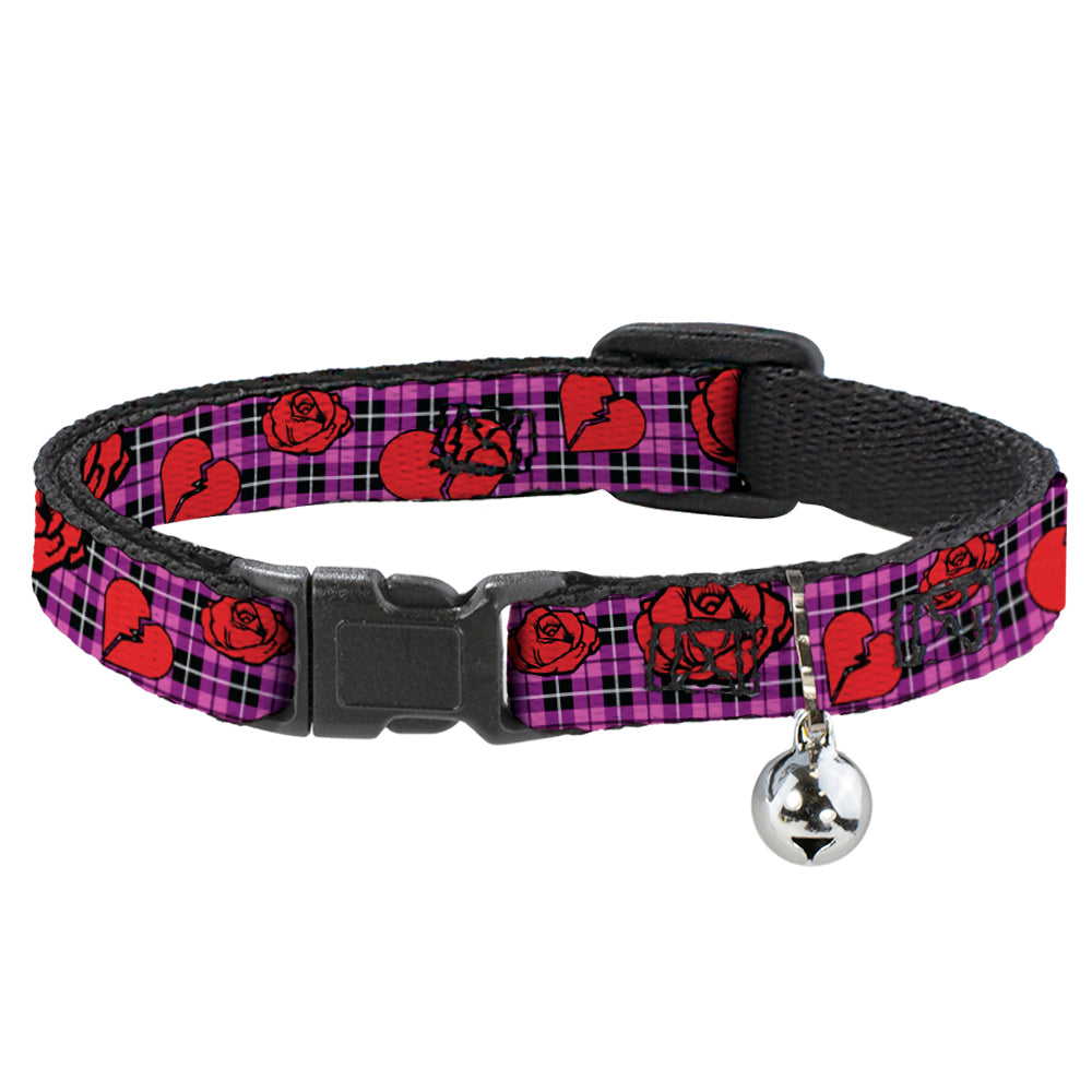 Cat Collar Breakaway - Broken Hearts & Roses w Fuchsia Plaid Breakaway Cat Collars Buckle-Down   