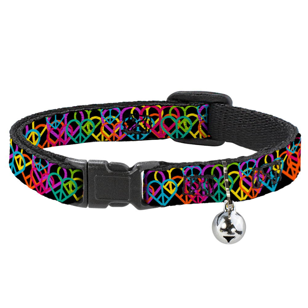 Cat Collar Breakaway - Peace Hearts Stacked Black Neon Breakaway Cat Collars Buckle-Down   