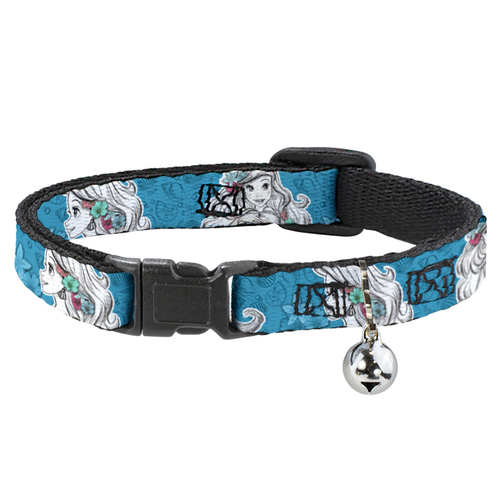 Cat Collar Breakaway - Ariel Poses Shells Sketch Blue White Breakaway Cat Collars Disney   