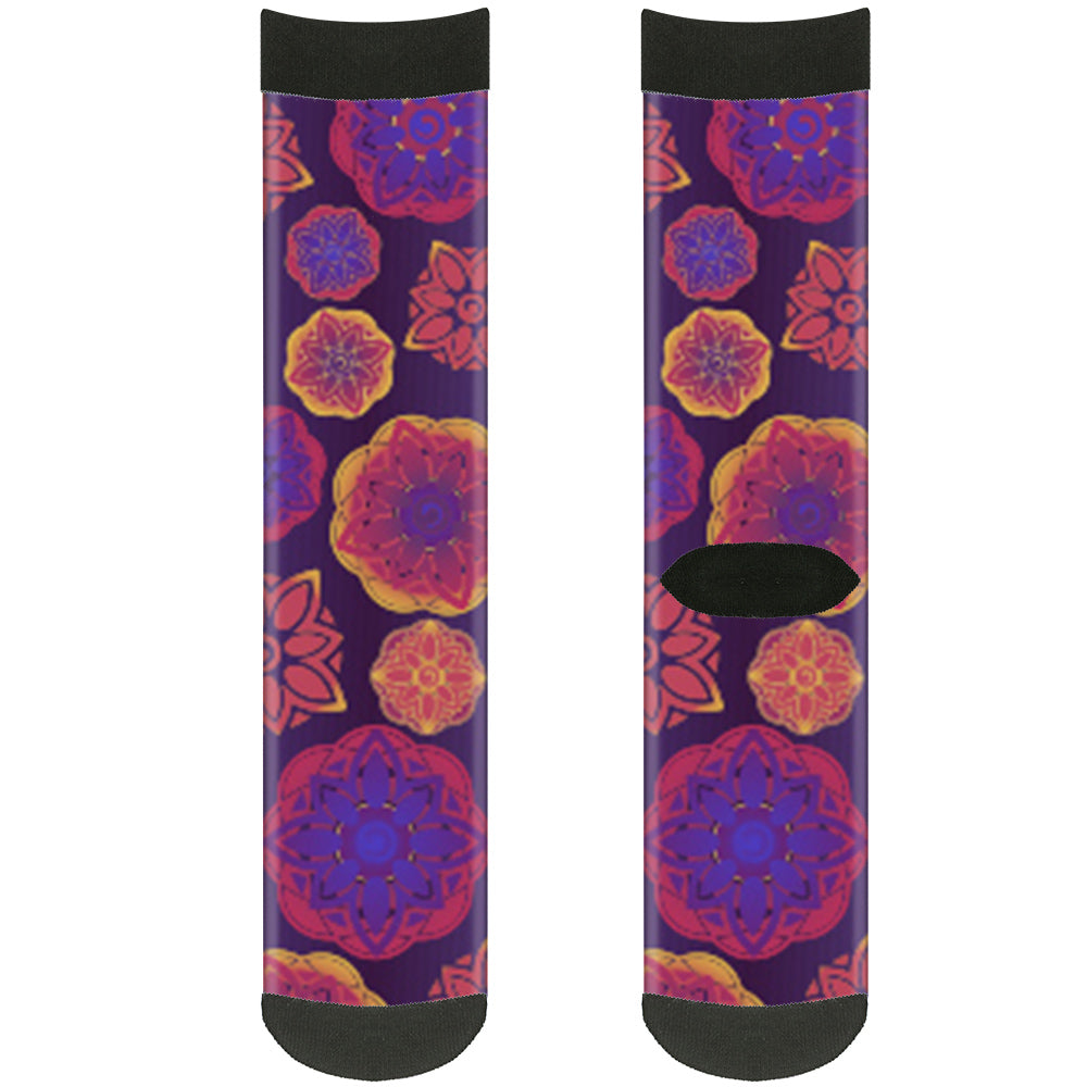 Sock Pair - Polyester - Boho Mandala Purples Oranges Pinks - CREW Socks Buckle-Down   