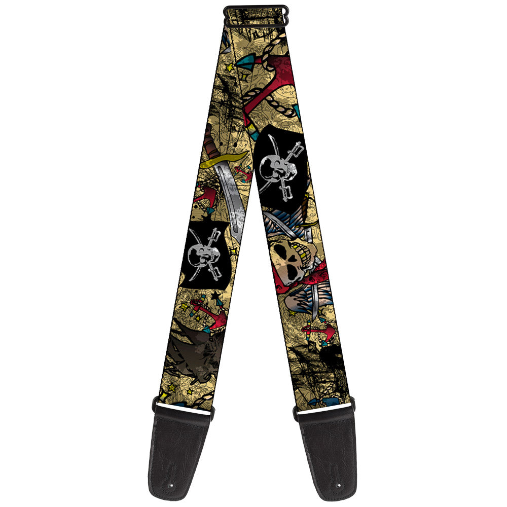 Guitar Strap - Dead Men Tell No Tales CLOSE-UP Tan Guitar Straps Buckle-Down   