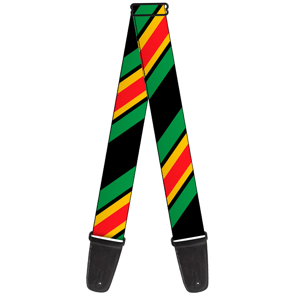 Guitar Strap - Diagonal Stripes Black Green Yellow Red Guitar Straps Buckle-Down   