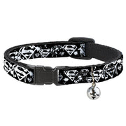 Cat Collar Breakaway - Superman Shield Splatter Black White Breakaway Cat Collars DC Comics   