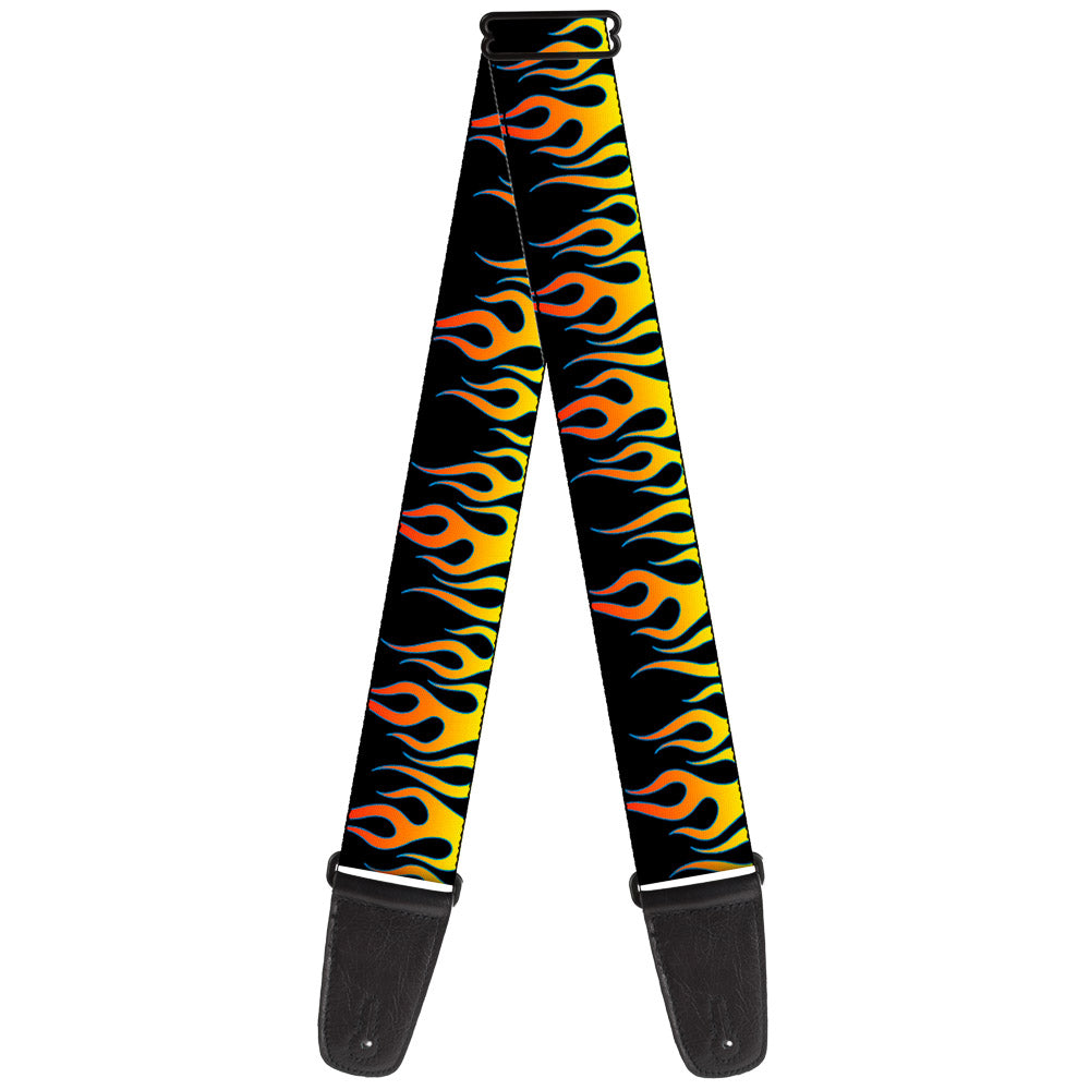 Guitar Strap - Flames Black Yellow Orange Guitar Straps Buckle-Down   