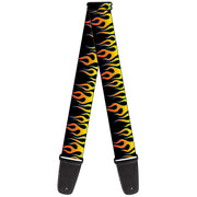 Guitar Strap - Flames Black Yellow Orange Guitar Straps Buckle-Down   