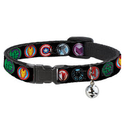MARVEL AVENGERS Cat Collar Breakaway - 9-Avenger Icons Black Multi Color Breakaway Cat Collars Marvel Comics   