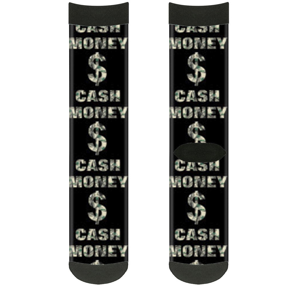 Sock Pair - Polyester - CASH MONEY $ Black Dollars - CREW Socks Buckle-Down   