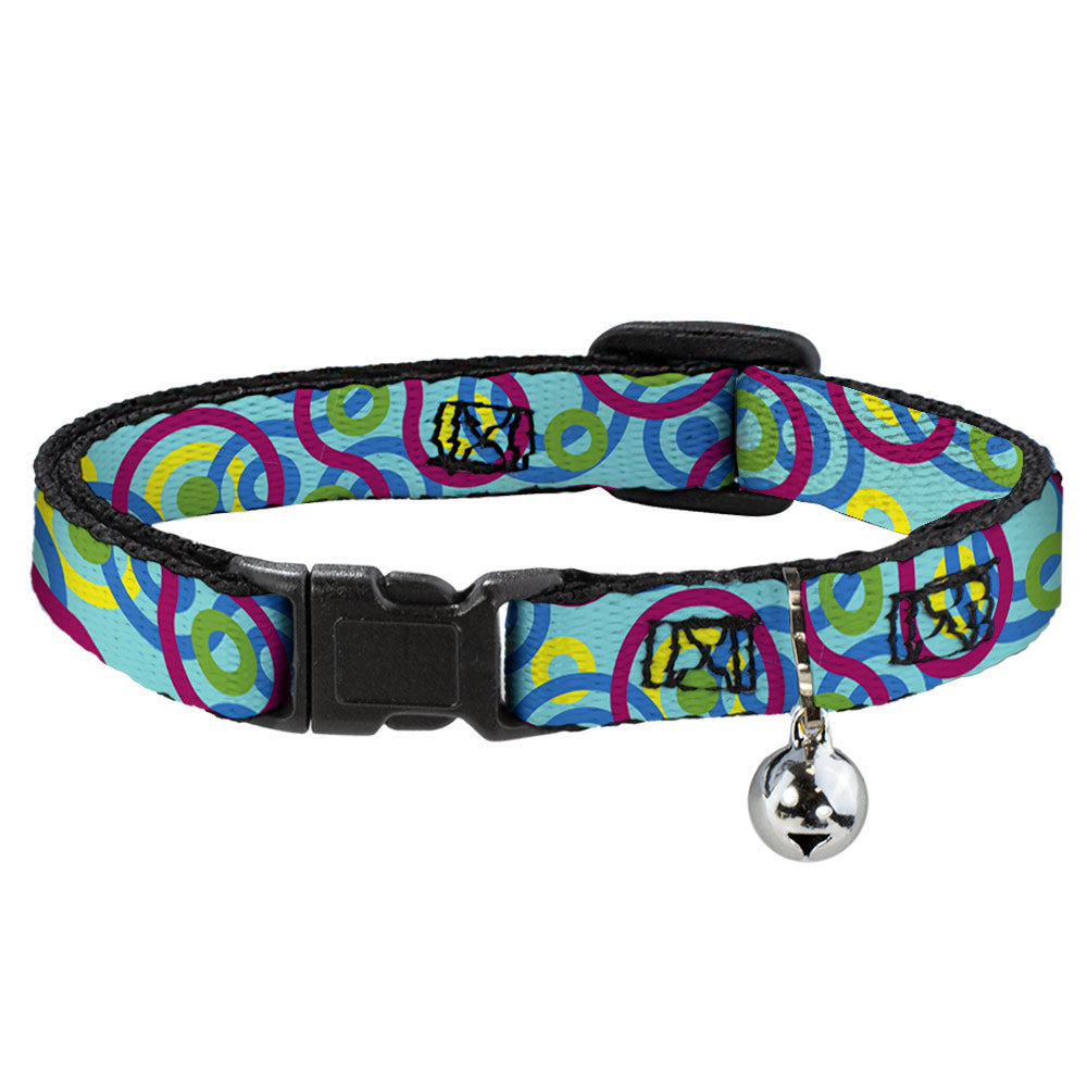 Cat Collar Breakaway - Bullseye Stacked Swirl Blues Green Yellow Pink Breakaway Cat Collars Buckle-Down   