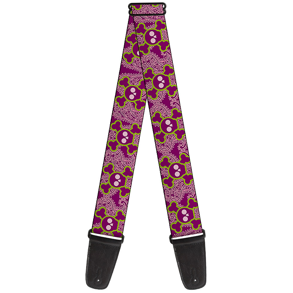 Guitar Strap - Cute Skulls w Paisley Purple Pink Green Guitar Straps Buckle-Down   