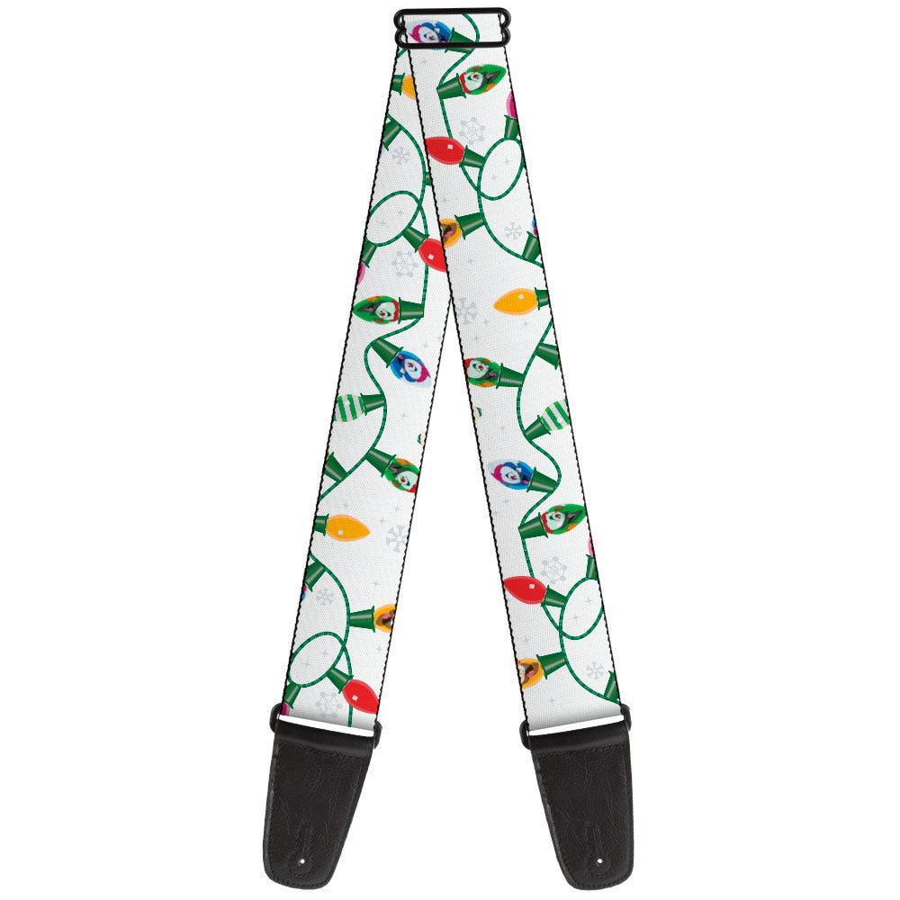 Guitar Strap - Frosty the Snowman Holiday Lights White Multi Color Guitar Straps Frosty the Snowman