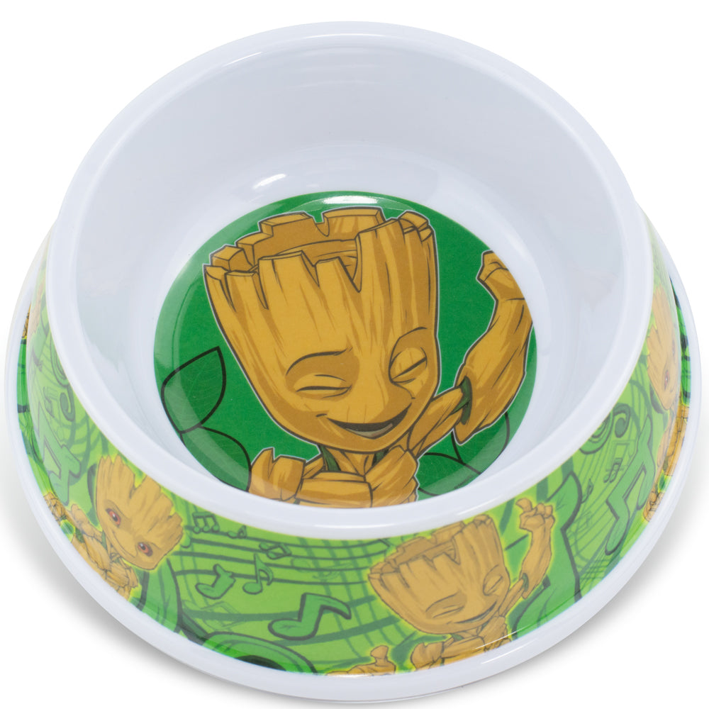 Single Melamine Pet Bowl - 7.5 (16oz) - Groot Happy Pose + Groot Poses Music Notes Greens Pet Bowls Marvel Comics   