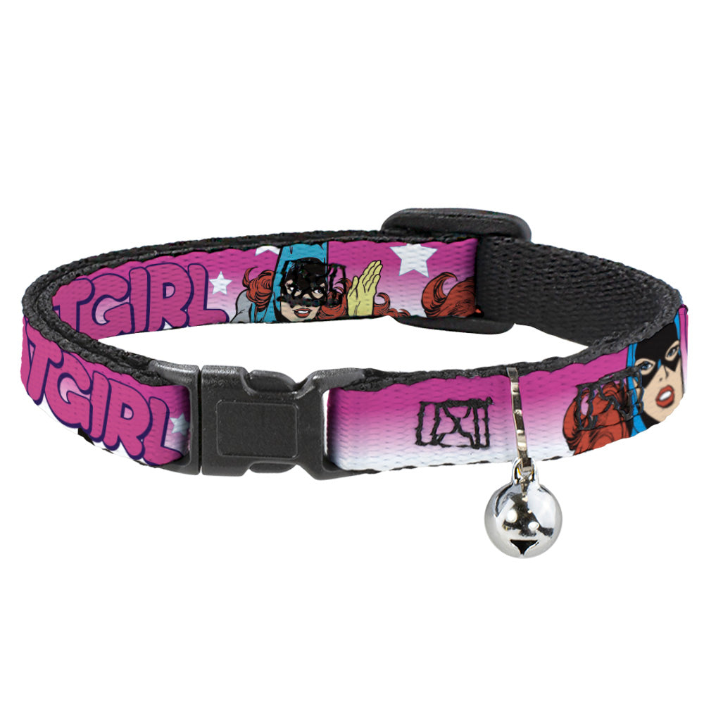 Cat Collar Breakaway - BATGIRL Bubble Letters w Stars Pink White Breakaway Cat Collars DC Comics   