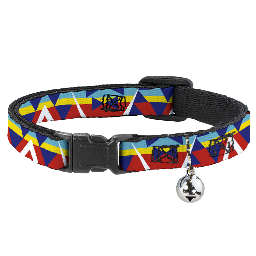 Cat Collar Breakaway - Geometric Triangles Stripe Red White Blues Yellow Breakaway Cat Collars Buckle-Down   