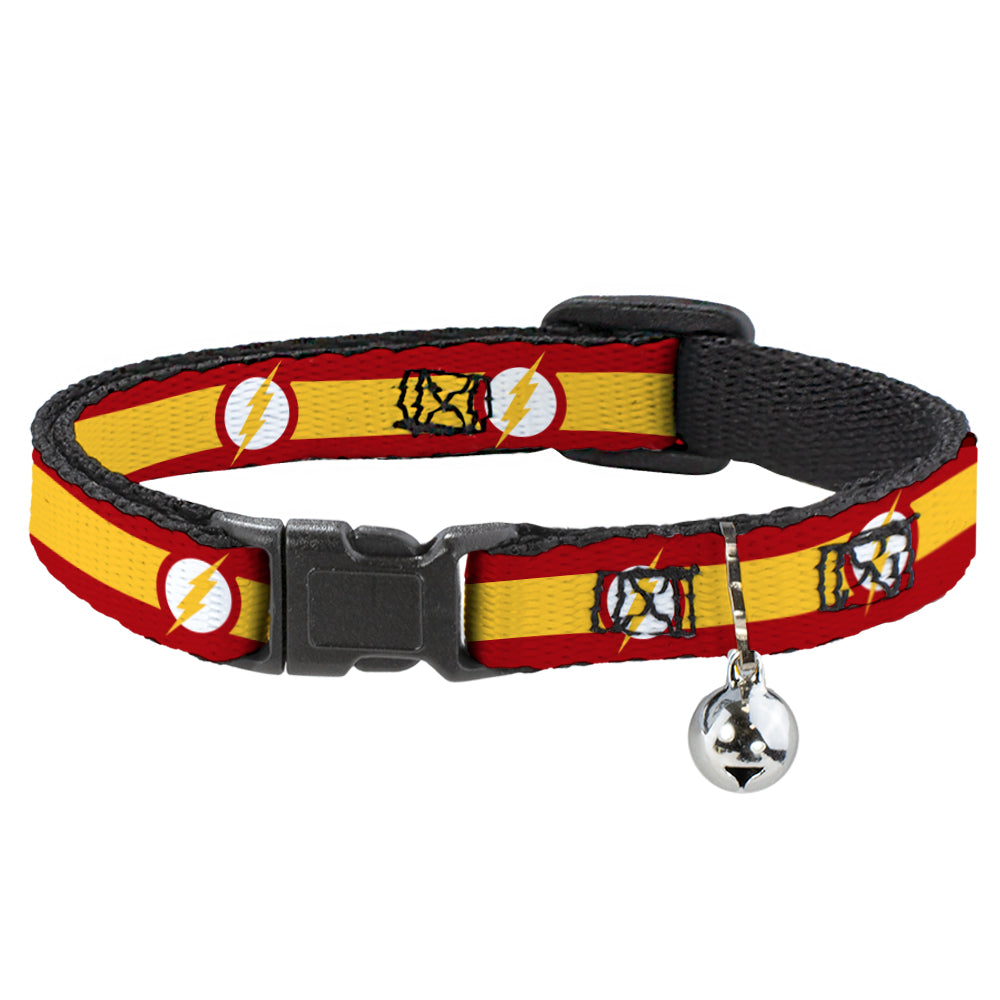 Cat Collar Breakaway with Bell - The Flash Logo7 Stripe Red White Yellow Breakaway Cat Collars DC Comics   