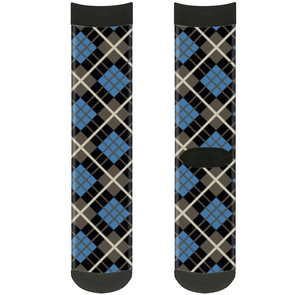 Sock Pair - Polyester - Argyle Black Gray Turquoise - CREW Socks Buckle-Down   