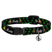 Cat Collar Breakaway - St. Pat's LUCKY Pot of Gold Shamrocks Scattered Black Green White Breakaway Cat Collars Buckle-Down   